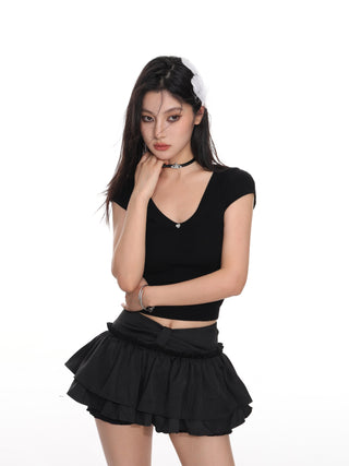 Slim fit crop flying sleeves top