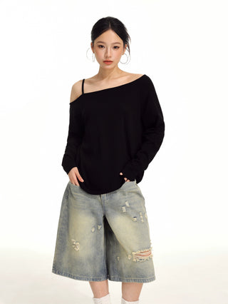 One shoulder long-sleeved top