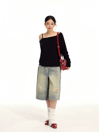 One shoulder long-sleeved top