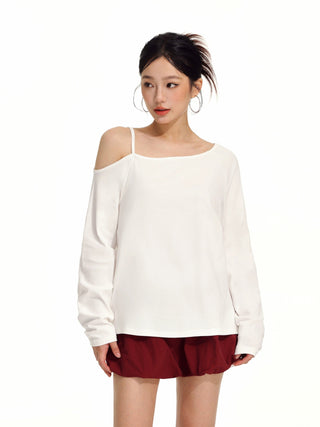 One shoulder long-sleeved top