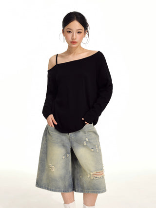 One shoulder long-sleeved top