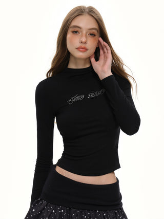 Hot diamond pink half high collar long sleeve top