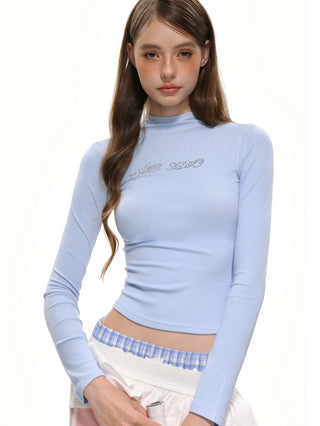 Hot diamond pink half high collar long sleeve top