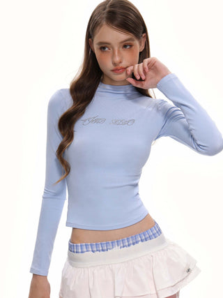 Hot diamond pink half high collar long sleeve top