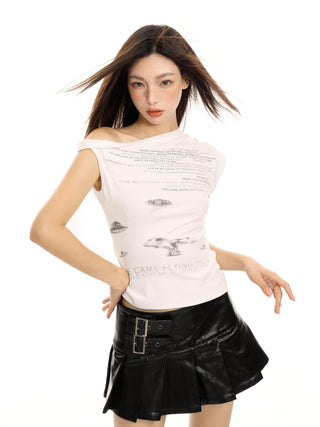 Retro off-shoulder sleeveless slim fit top
