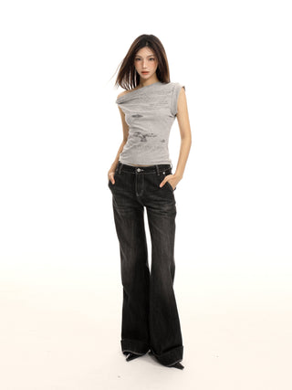 Retro off-shoulder sleeveless slim fit top