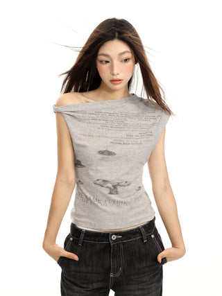 Retro off-shoulder sleeveless slim fit top