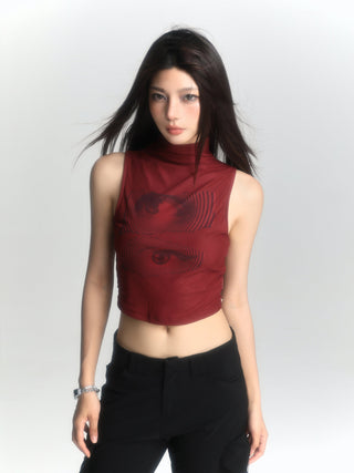 Red sleeveless suspender vest