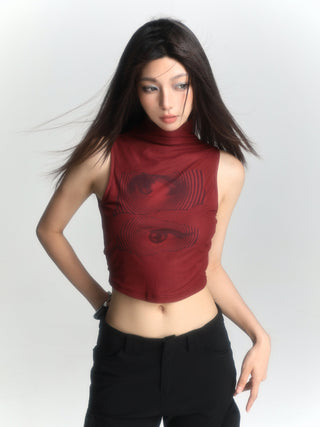 Red sleeveless suspender vest
