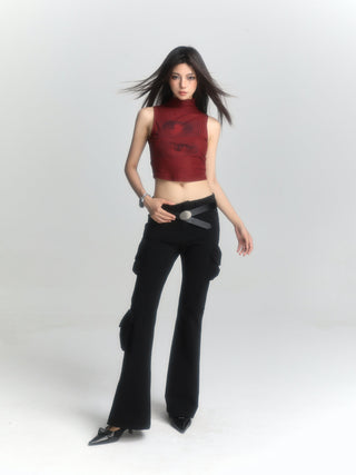 Red sleeveless suspender vest
