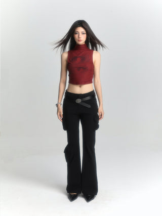 Red sleeveless suspender vest