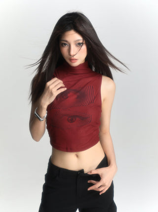 Red sleeveless suspender vest