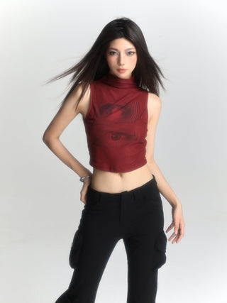 Red sleeveless suspender vest