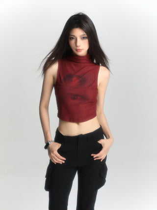 Red sleeveless suspender vest