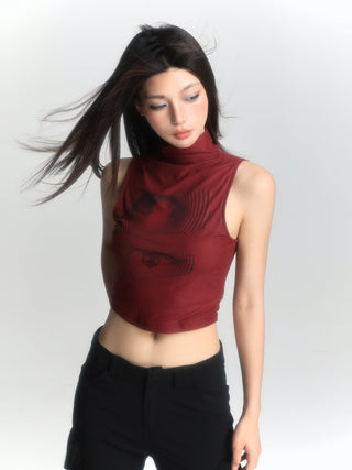 Red sleeveless suspender vest