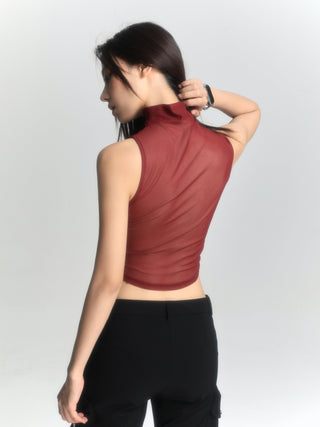Red sleeveless suspender vest