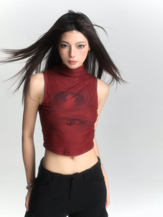 Red sleeveless suspender vest