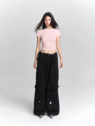 Retro blue short-sleeved slim top