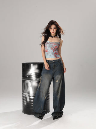 Tie-dye graphic camisole crop top