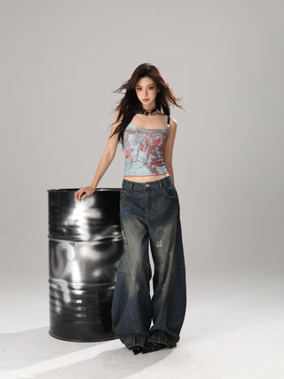 Tie-dye graphic camisole crop top