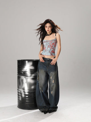 Tie-dye graphic camisole crop top