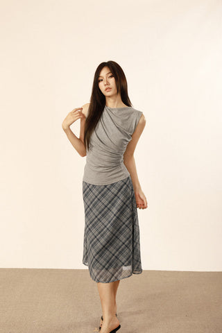 Slim pleated short sleeves tops