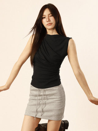 Slim pleated short sleeves tops