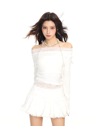 One shoulder slim lace top