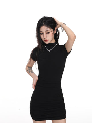 Half turtleneck slim short skirt dress