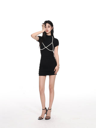 Half turtleneck slim short skirt dress