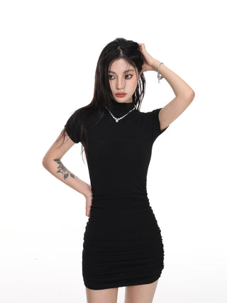 Half turtleneck slim short skirt dress