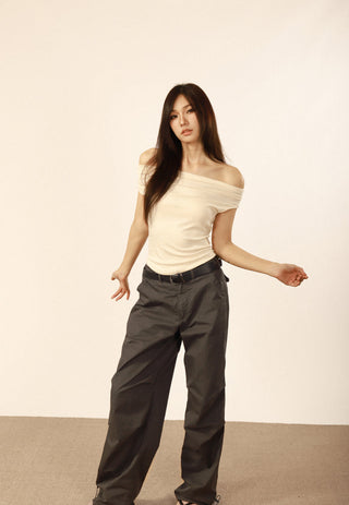 Elastic waist off-shoulder top
