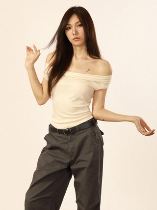 Elastic waist off-shoulder top