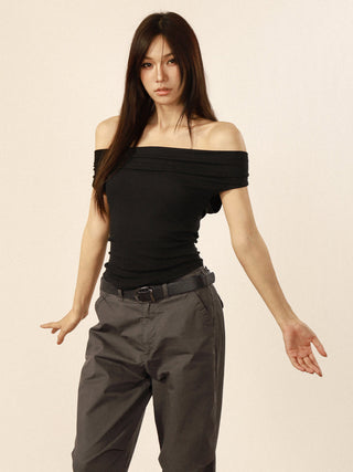 Elastic waist off-shoulder top