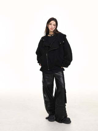 Irregular hooded sweater jacket