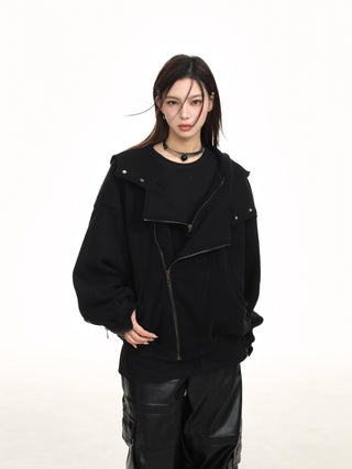 Irregular hooded sweater jacket