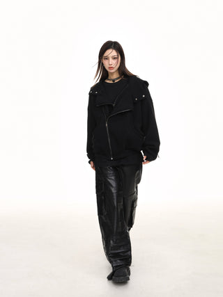 Irregular hooded sweater jacket