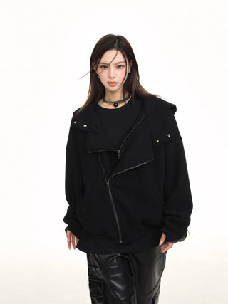 Irregular hooded sweater jacket