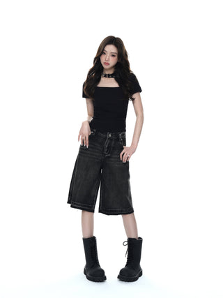 Square collar short-sleeved T-shirt