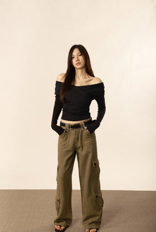 V-neck cross long-sleeved top