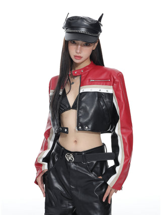 Leather slim fit motorcycle jacket