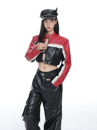 Leather slim fit motorcycle jacket
