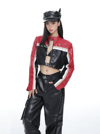 Leather slim fit motorcycle jacket