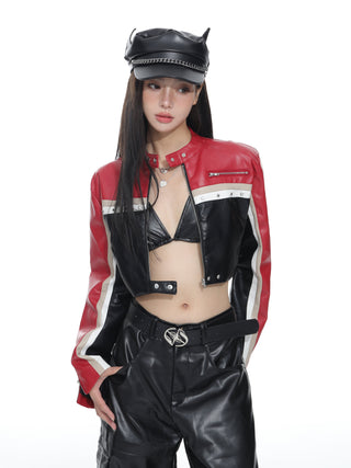 Leather slim fit motorcycle jacket