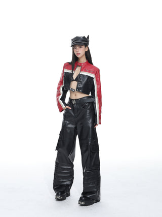 Leather slim fit motorcycle jacket
