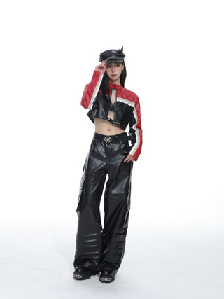Leather slim fit motorcycle jacket