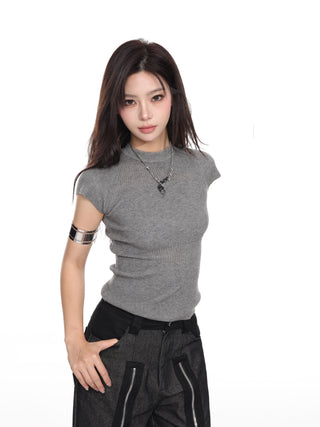 Half turtleneck knitted short-sleeved tee