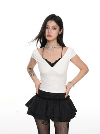 Short-sleeved slim fake two-piece top