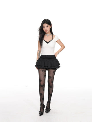 Short-sleeved slim fake two-piece top