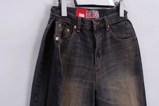 Washed Folding Denim Wide Pants